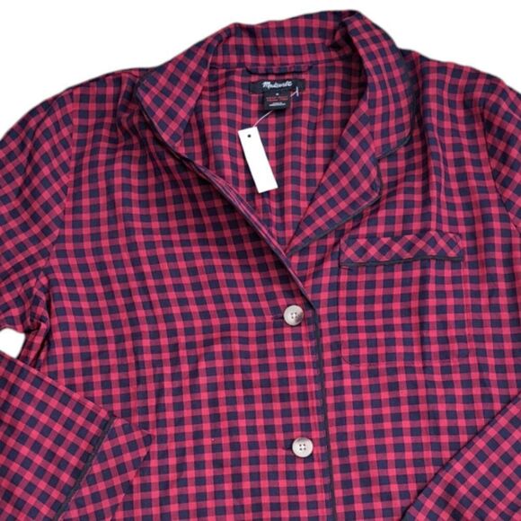Madewell Women's Buffalo Plaid Long Sleeve Cotton Pajama Top Sz Medium - Picture 6 of 6